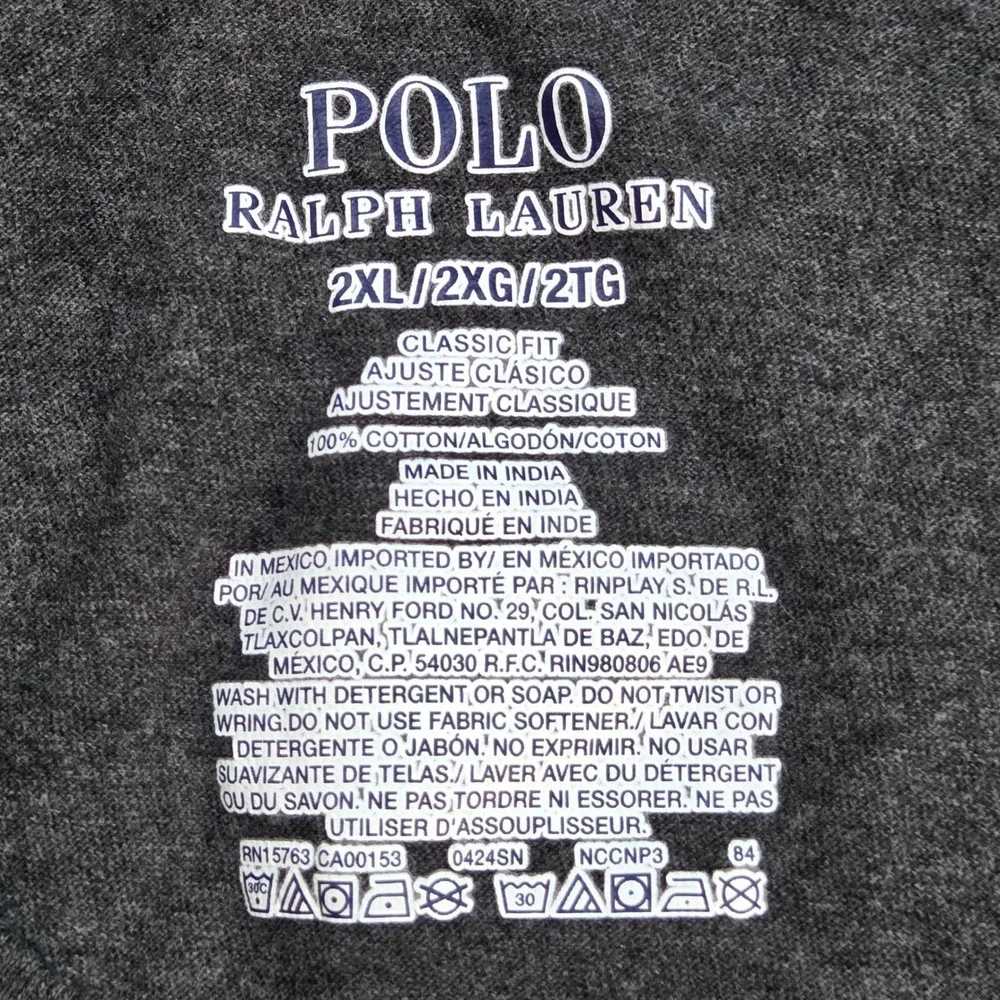 Polo Ralph Lauren T-Shirt Mens 2XL Classic Fit Cotton Pony Logo Charcoal Gray